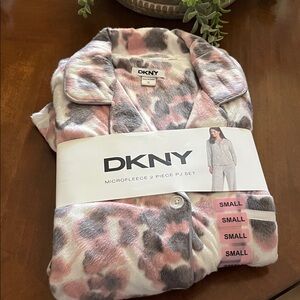 DKNY Soft Microfleece Pajama Set - Pink and White